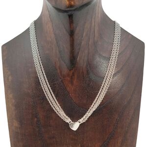 Vintage Italian Sterling Silver Multi Strand Heart Pendant Necklace